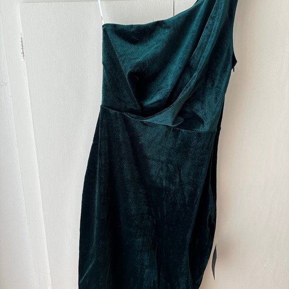 Lulu's Forest Green Velvet One-Shoulder Bodycon Dress, Size Small - Picture 5 of 6